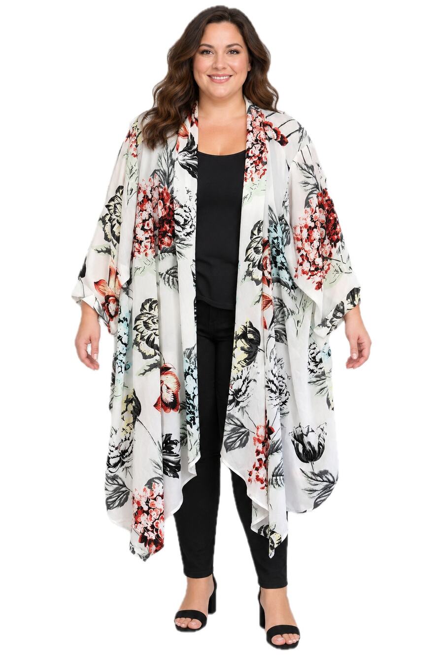Melissa McCarthy Seven7 Floral Kimono Duster 3X Plus Size Long Open Cardigan Top